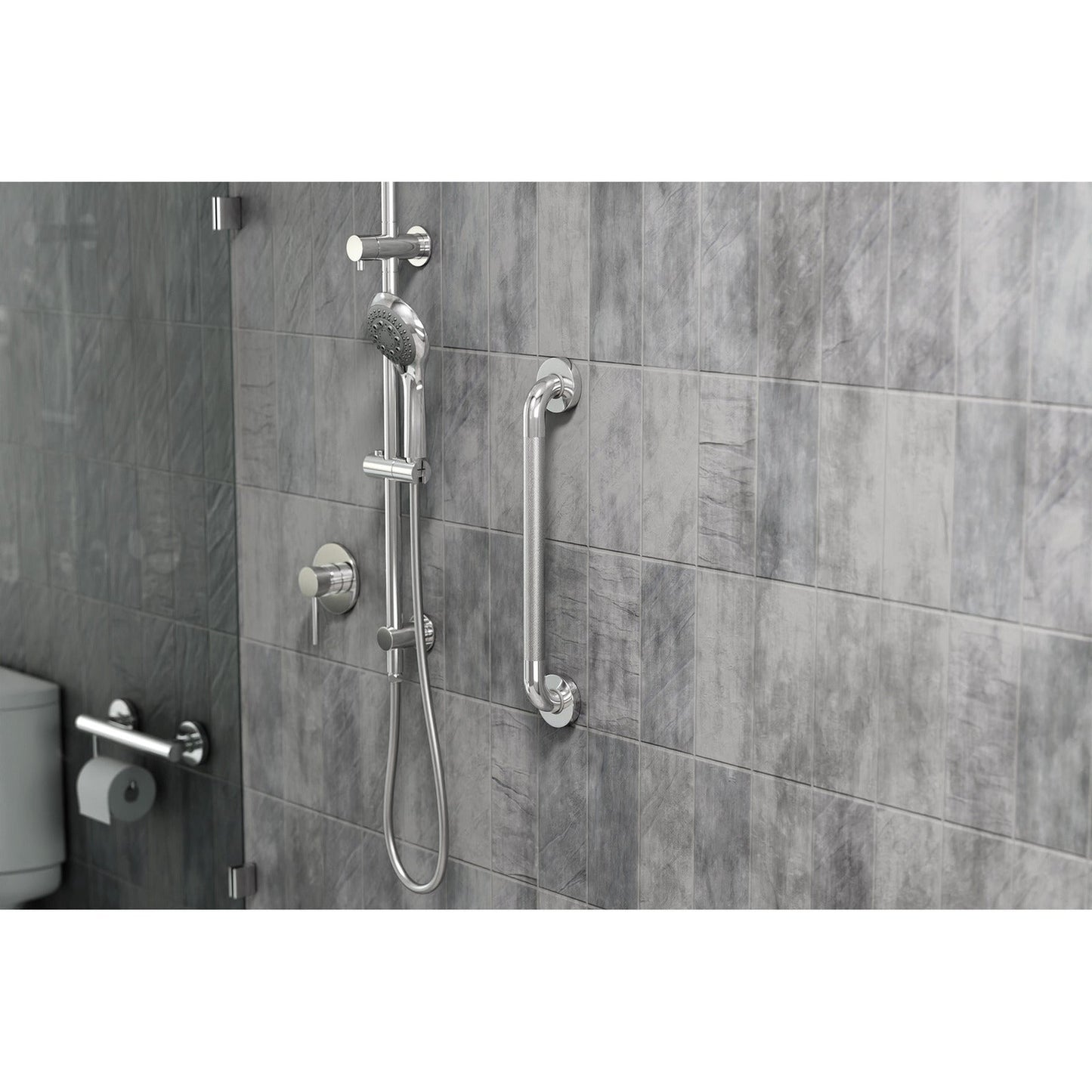 Evekare 18" x 1.25" Knurled Stainless Steel Concealed Mount Grab Bar