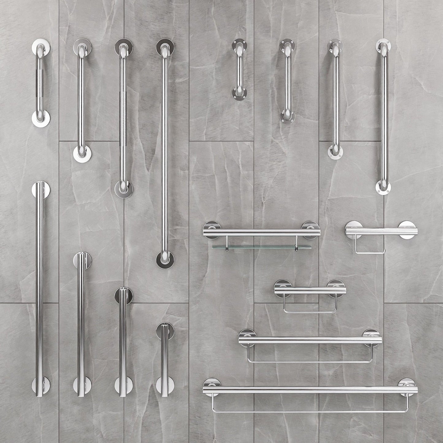 Evekare 8" x 1.25" Polished Stainless Steel Concealed Mount Grab Bar