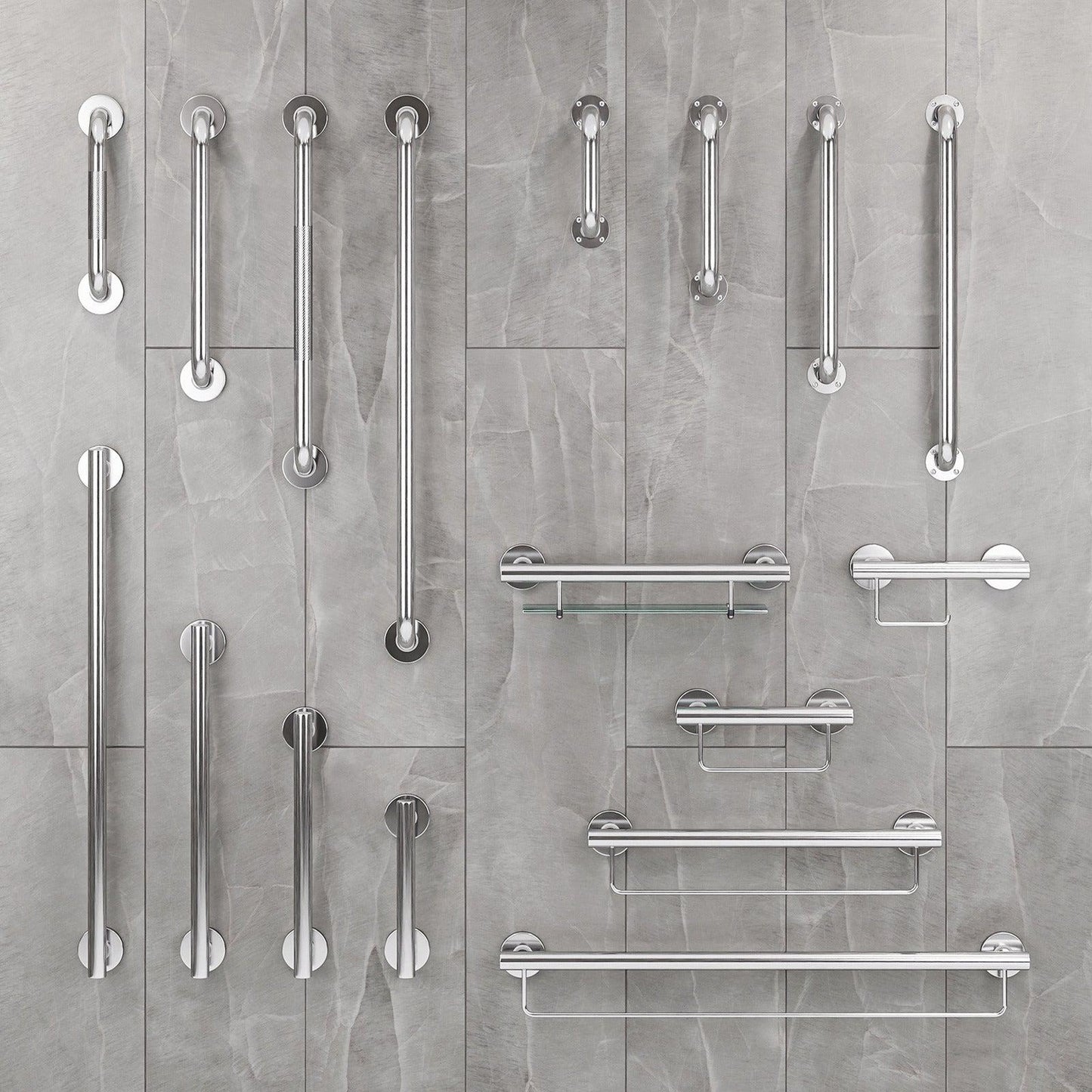 Evekare 8" x 1.5" Knurled Stainless Steel Concealed Mount Grab Bar