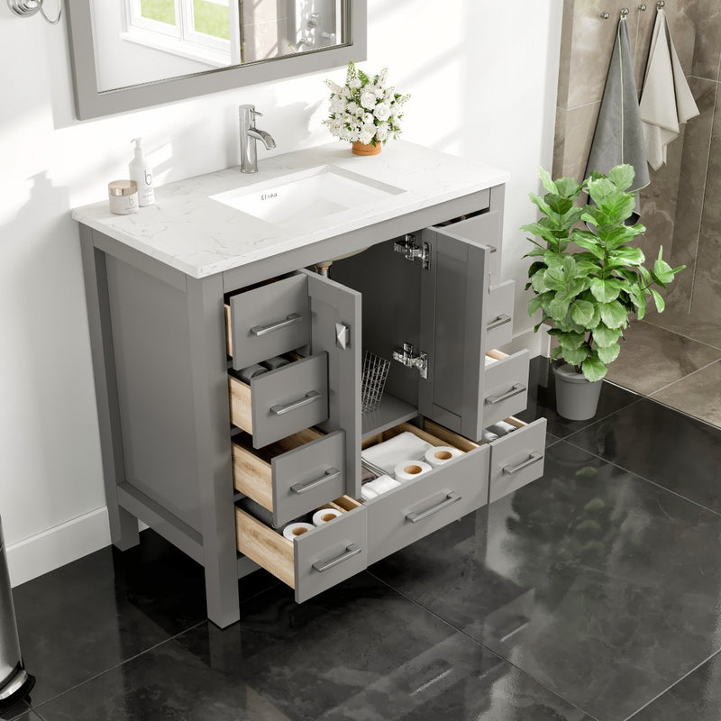Eviva Hampton 36" Single Sink Gray Vanity With Carrara Quartz Top and Porcelain Uncdermount Sink