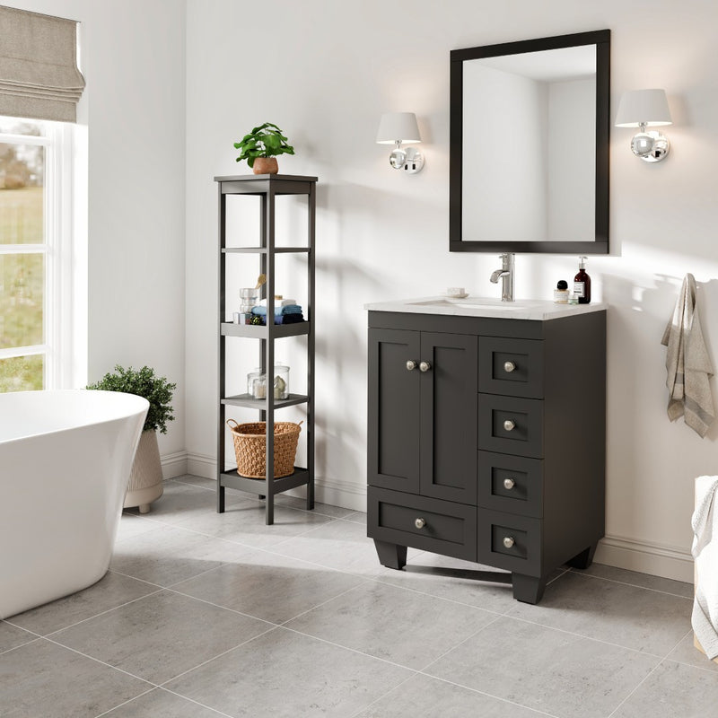 Eviva Happy 24" Espresso Freestanding Vanity With White Carrara Quartz Top and Single Undermount Porcelain Sink