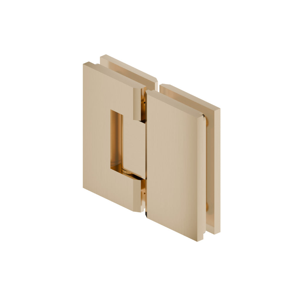 Flusso Faucets 180 Degrees Glass To Glass Heavy Duty Shower Door Hinge in Satin Brass Finish
