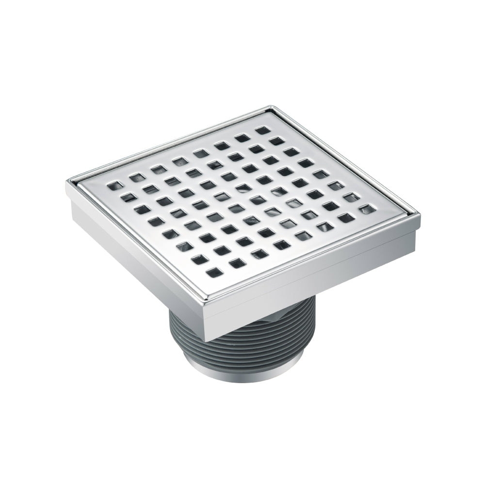 Flusso Faucets 4" Stainless Steel Decorative Floor Drain in Chrome Finish