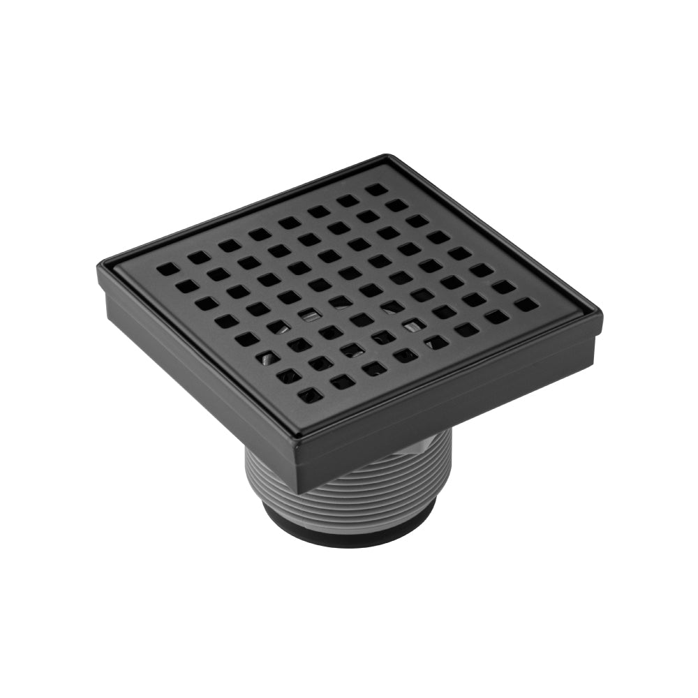 Flusso Faucets 4" Stainless Steel Decorative Floor Drain in Matte Black Finish