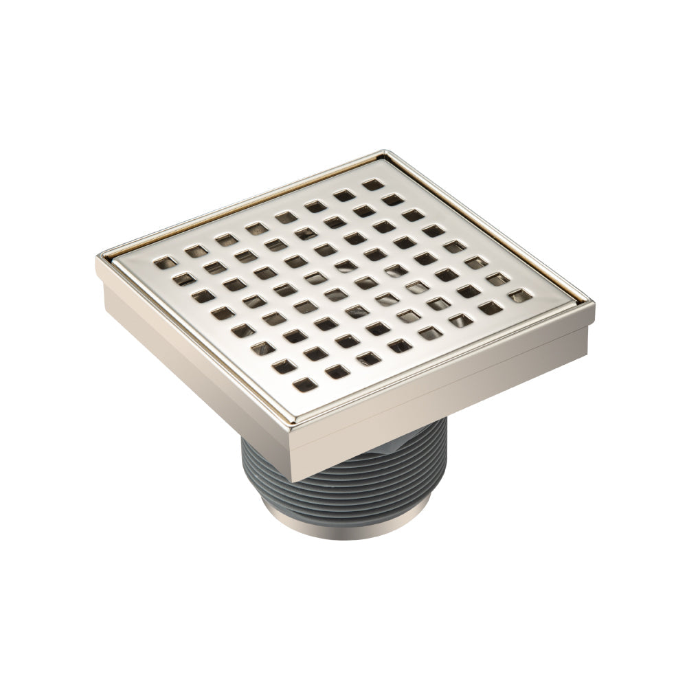 Flusso Faucets 4" Stainless Steel Decorative Floor Drain in Polished Nickel Finish