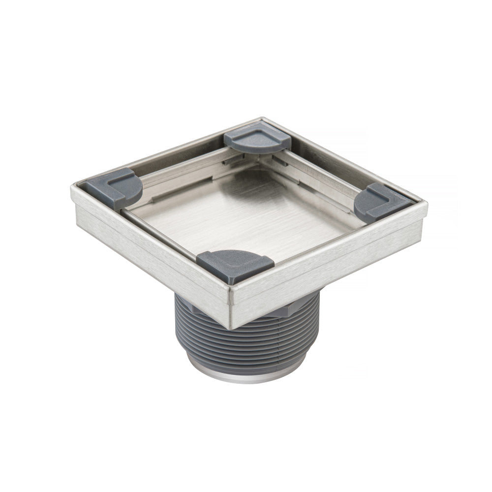 Flusso Faucets 4" Stainless Steel Tile Insert Floor Drain in Brushed Nickel Finish