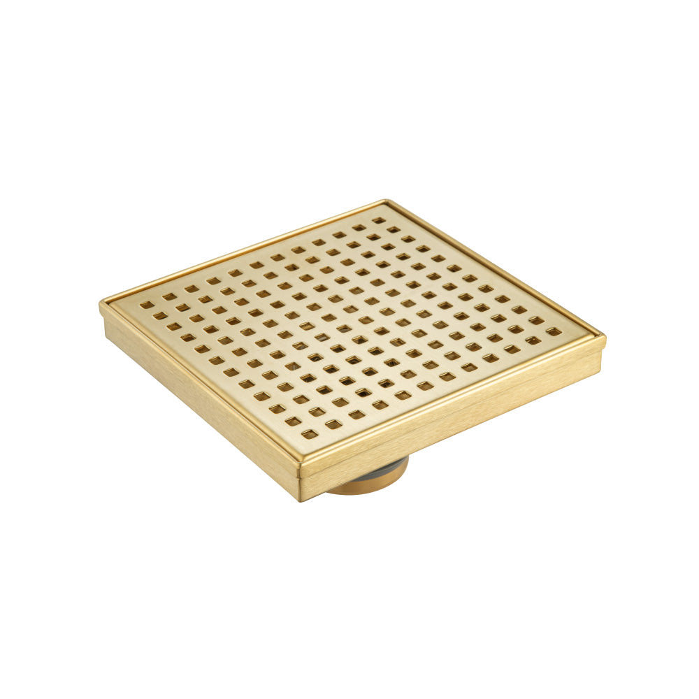Flusso Faucets 6" Stainless Steel Decorative Floor Drain in Satin Brass Finish