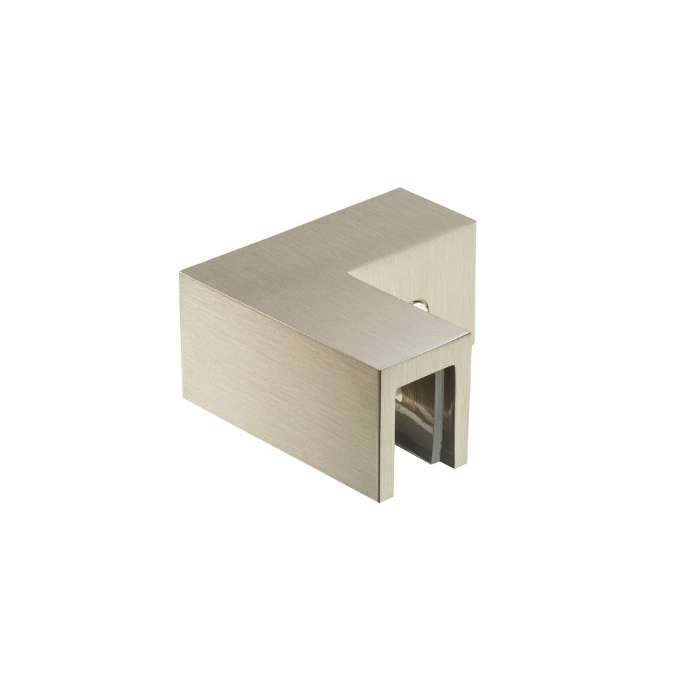 Flusso Faucets 90 Degree Glass to Glass Sleeve Over Clamp in Brushed Nickel Finish