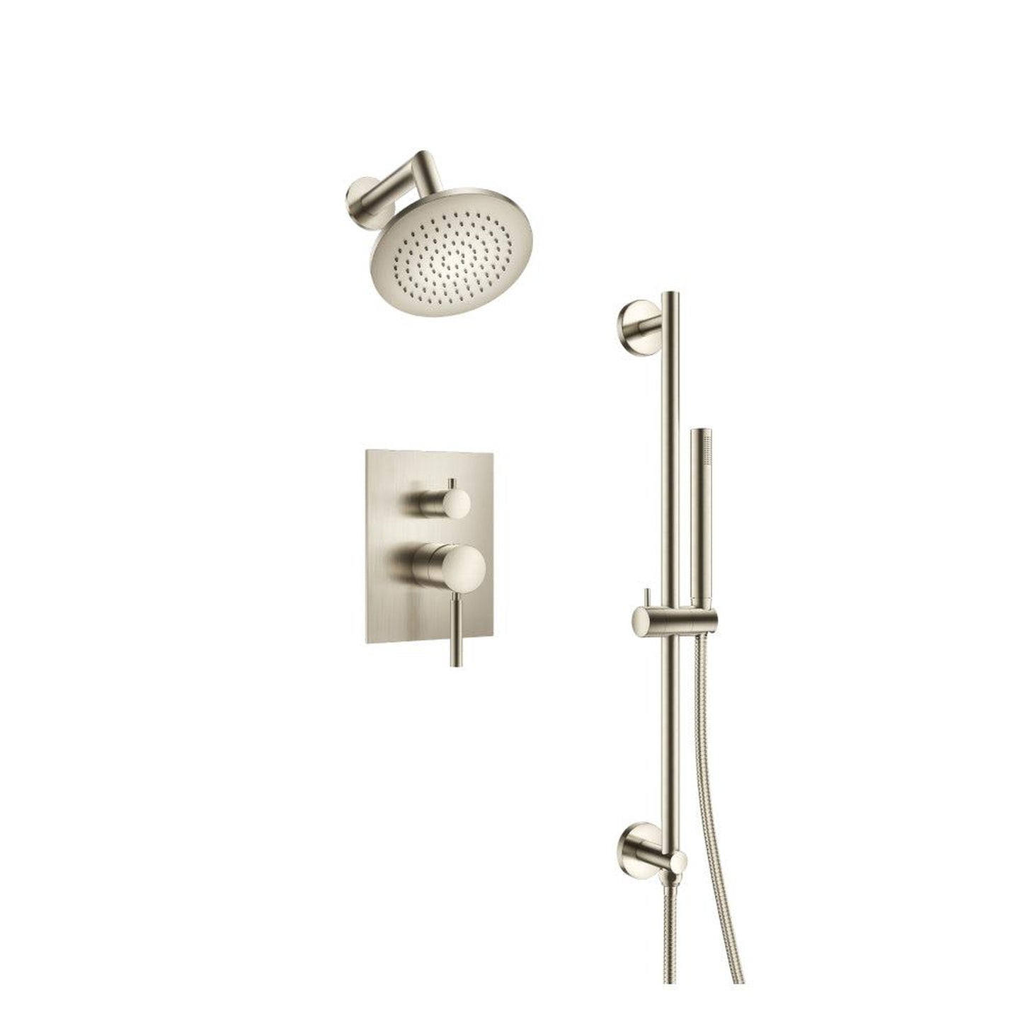 Flusso Faucets Serie 100 Two Output Shower Set With Shower Head, Hand Held and Slide Bar in Brushed Nickel (100.3400BN)