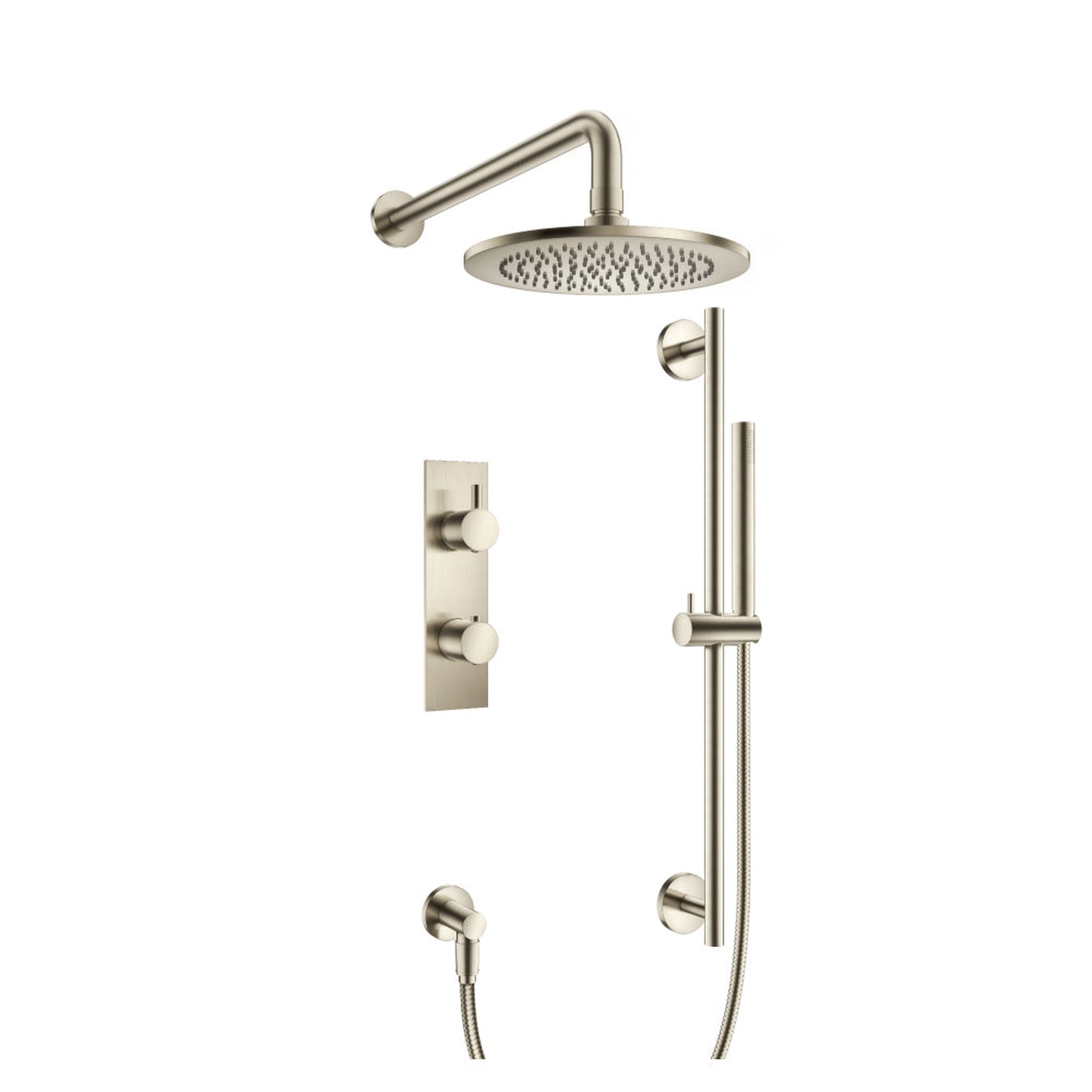 Flusso Faucets Serie 100 Two Output Shower Set With Shower Head, Hand Held and Slide Bar in Brushed Nickel (100.7300BN)
