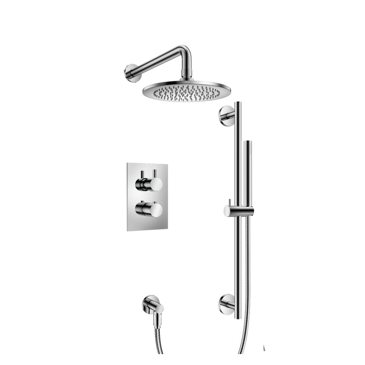 Flusso Faucets Serie 100 Two Output Shower Set With Shower Head, Hand Held and Slide Bar in Chrome (100.7100CP)