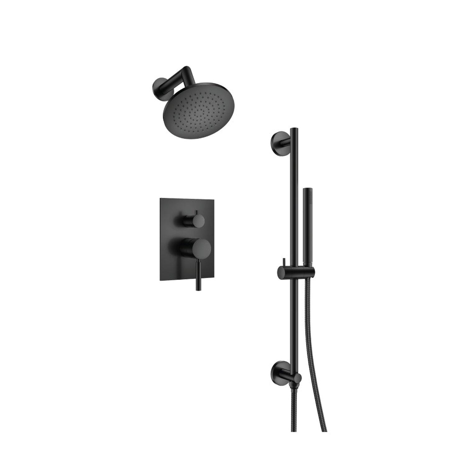 Flusso Faucets Serie 100 Two Output Shower Set With Shower Head, Hand Held and Slide Bar in Matte Black (100.3400MB)