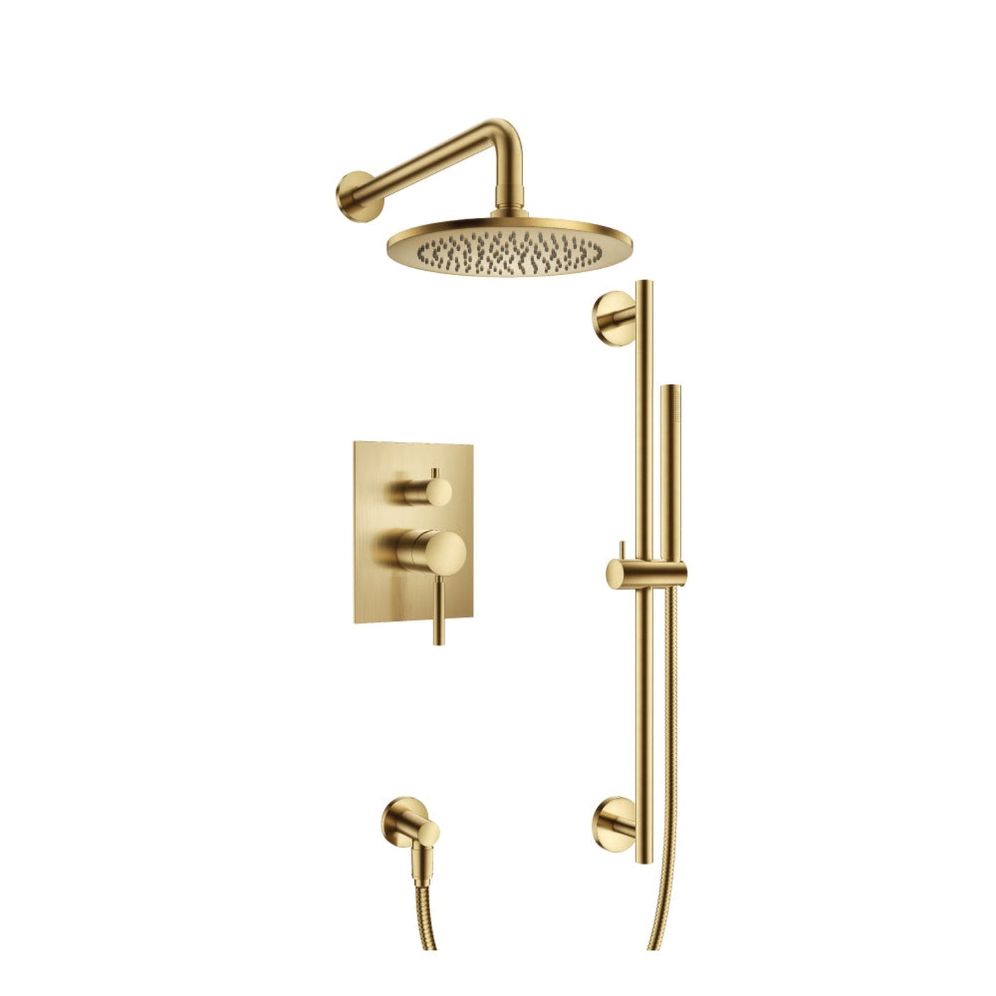 Flusso Faucets Serie 100 Two Output Shower Set With Shower Head, Hand Held and Slide Bar in Satin Brass (100.3350SB)