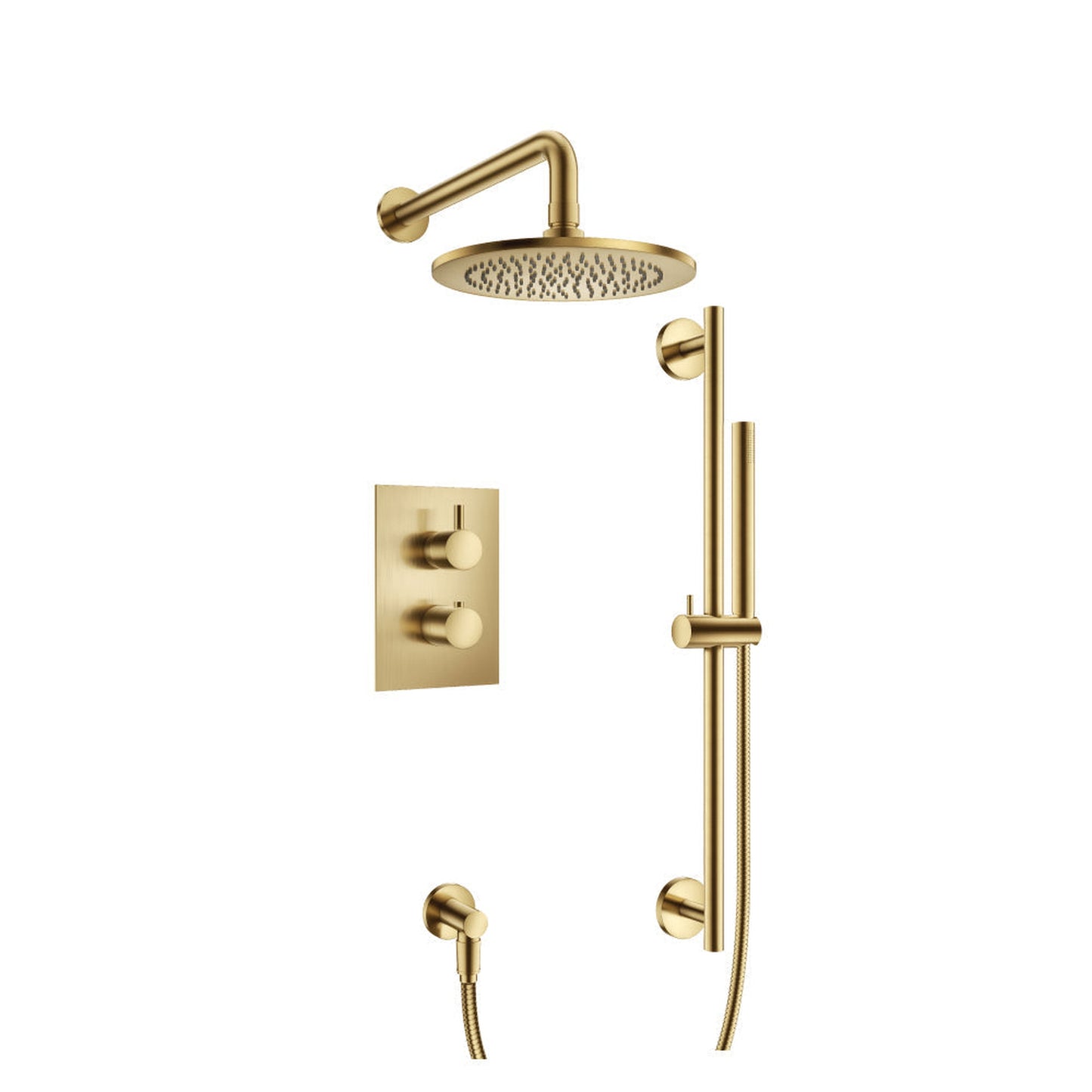 Flusso Faucets Serie 100 Two Output Shower Set With Shower Head, Hand Held and Slide Bar in Satin Brass (100.7100SB)
