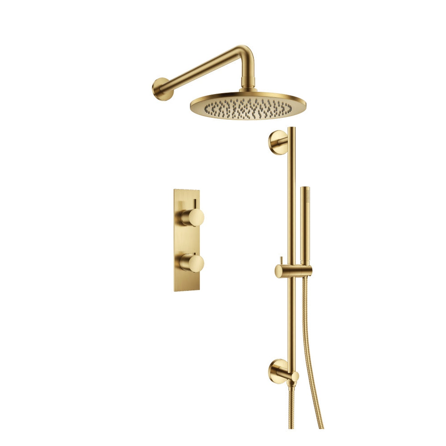 Flusso Faucets Serie 100 Two Output Shower Set With Shower Head, Hand Held and Slide Bar in Satin Brass (100.7350SB)