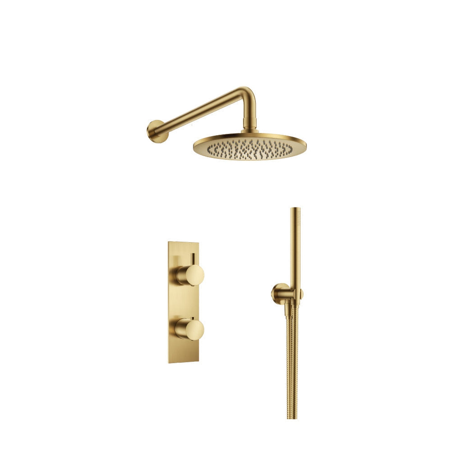 Flusso Faucets Serie 100 Two Output Shower Set With Shower Head and Hand Held in Satin Brass (100.7250SB)