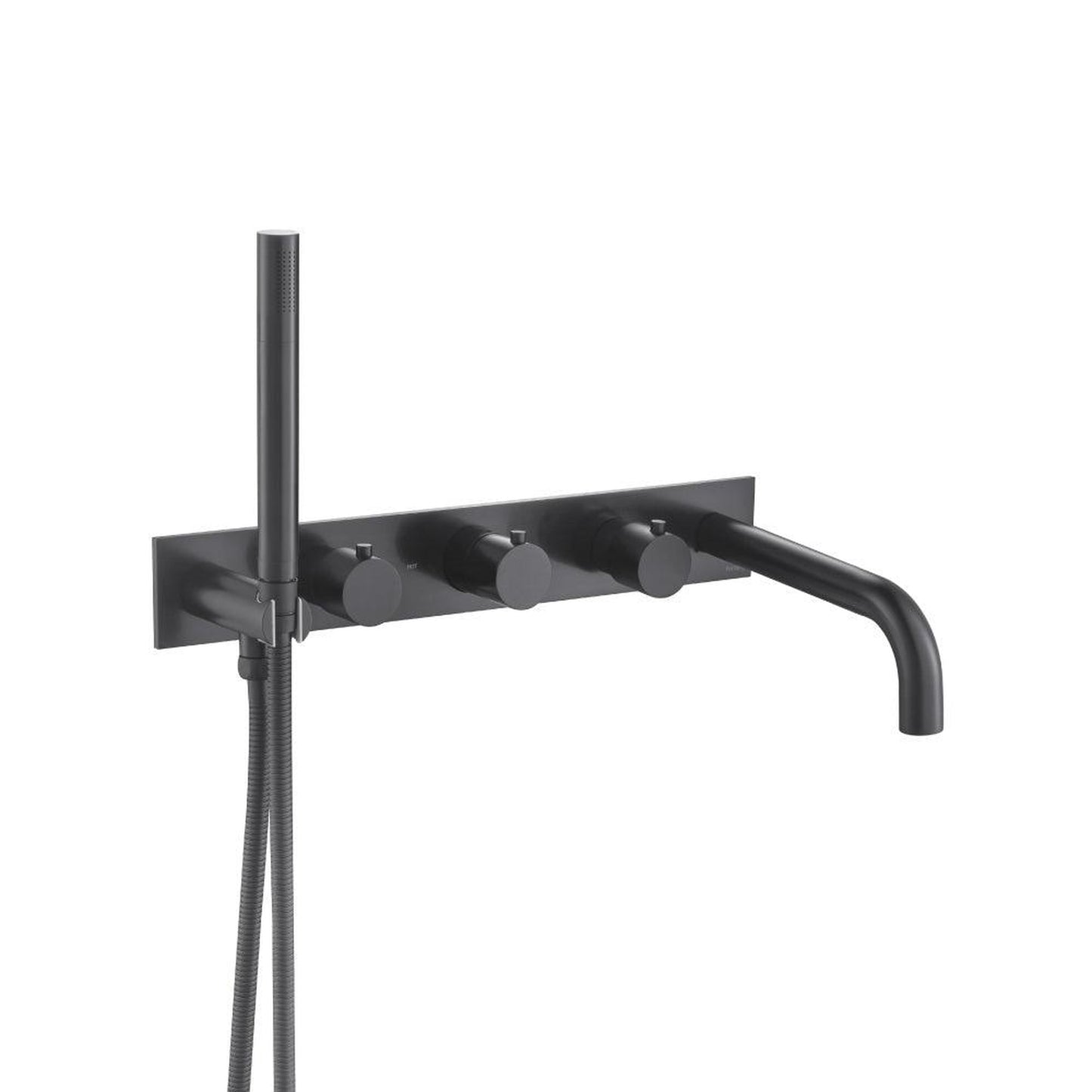 Flusso Faucets Serie 100 Wall Mount Tub Filler With Hand Shower in Matte Black