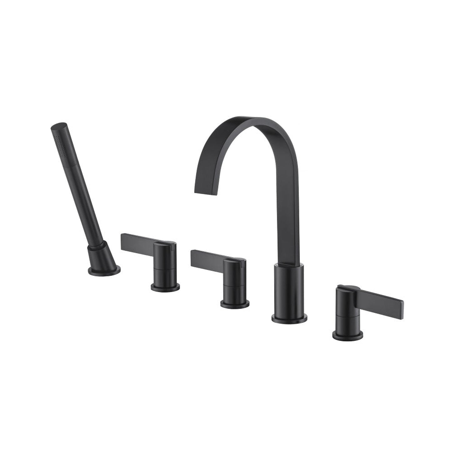 Flusso Faucets Serie 145 Five Hole Deck Mounted Roman Tub Faucet With Hand Shower in Matte Black