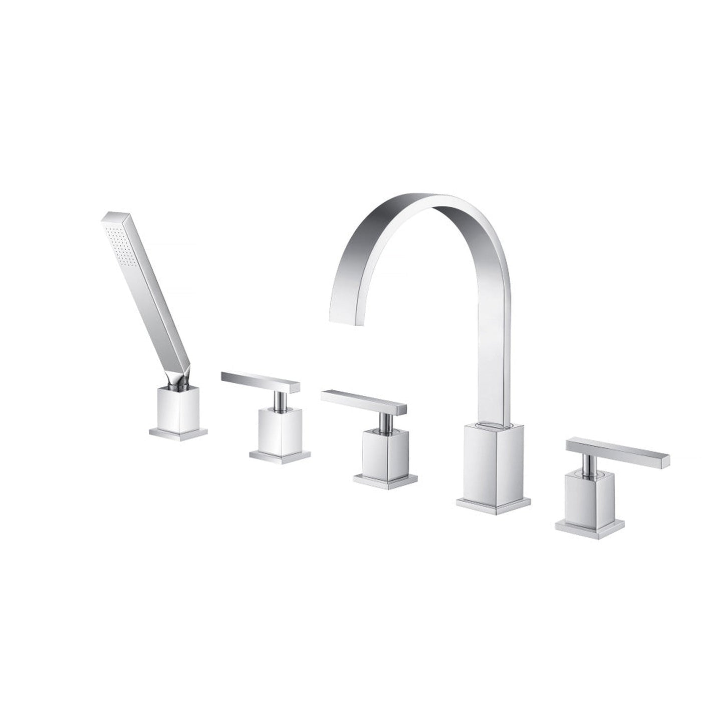 Flusso Faucets Serie 150 Five Hole Deck Mounted Roman Tub Faucet With Hand Shower in Chrome
