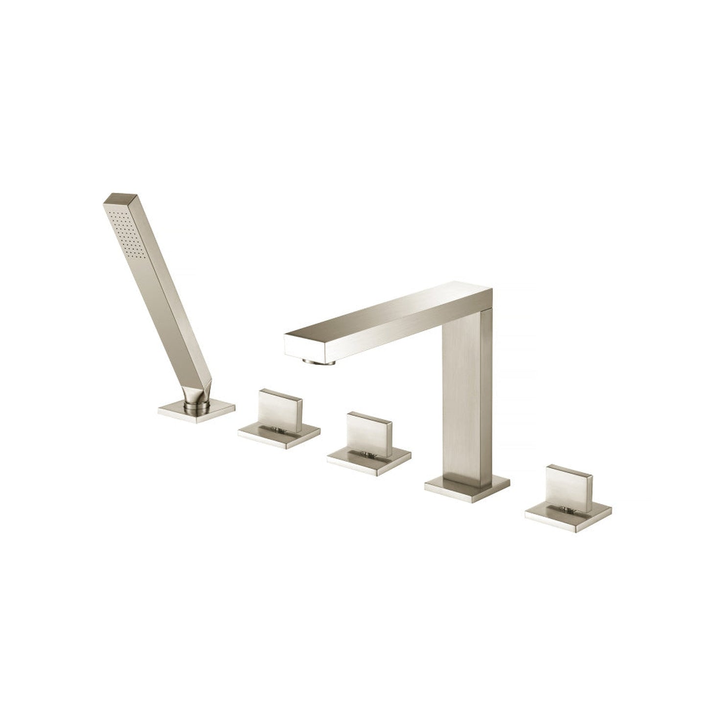 Flusso Faucets Serie 160 Five Hole Deck Mounted Roman Tub Faucet With Hand Shower in Brushed Nickel