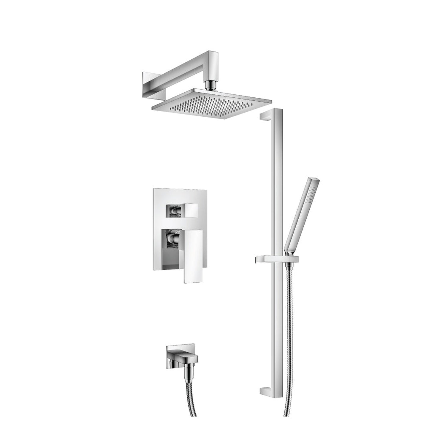 Flusso Faucets Serie 160 Two Output Shower Set With Shower Head, Hand Held and Slide Bar in Chrome (160.3350CP)
