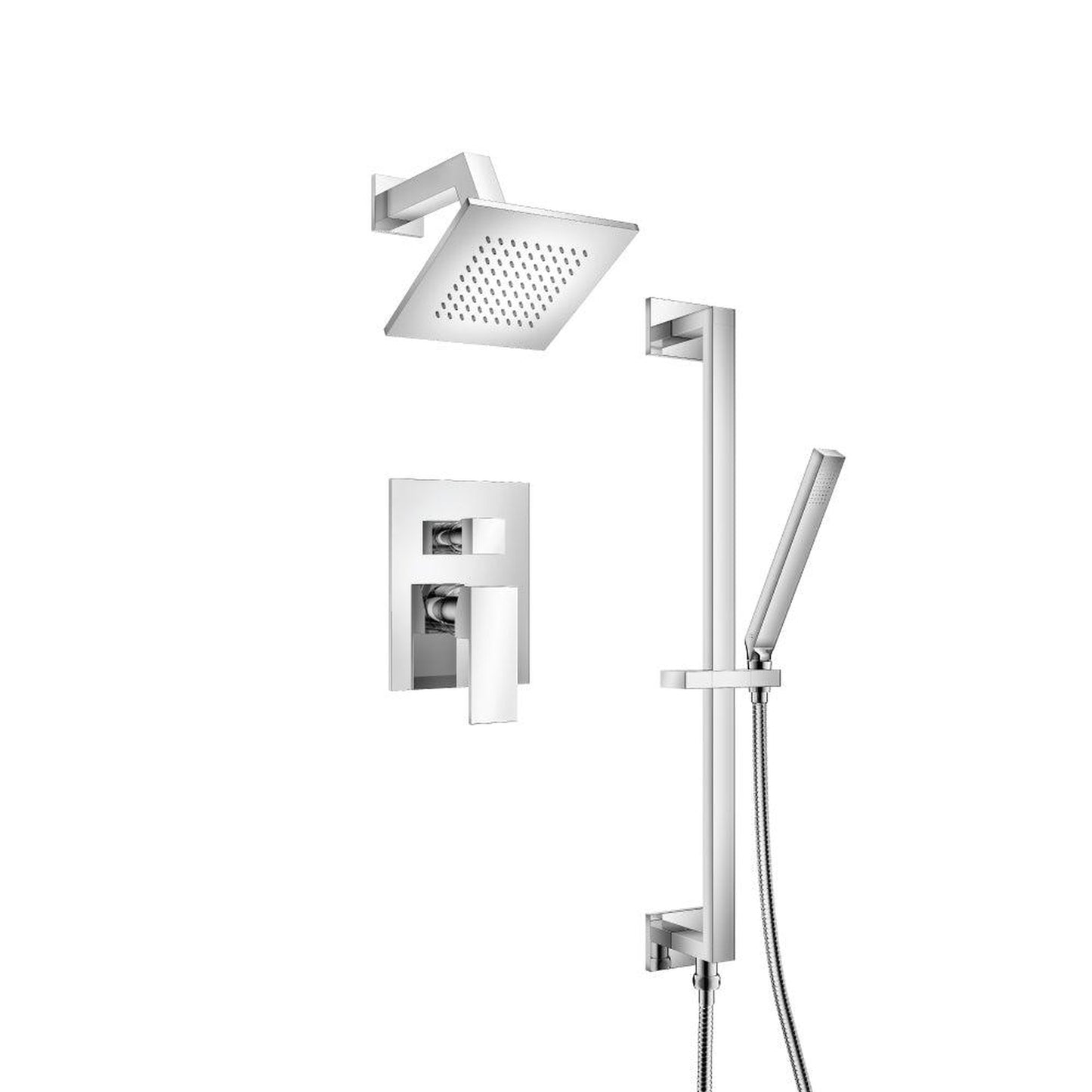 Flusso Faucets Serie 160 Two Output Shower Set With Shower Head, Hand Held and Slide Bar in Chrome (160.3400CP)