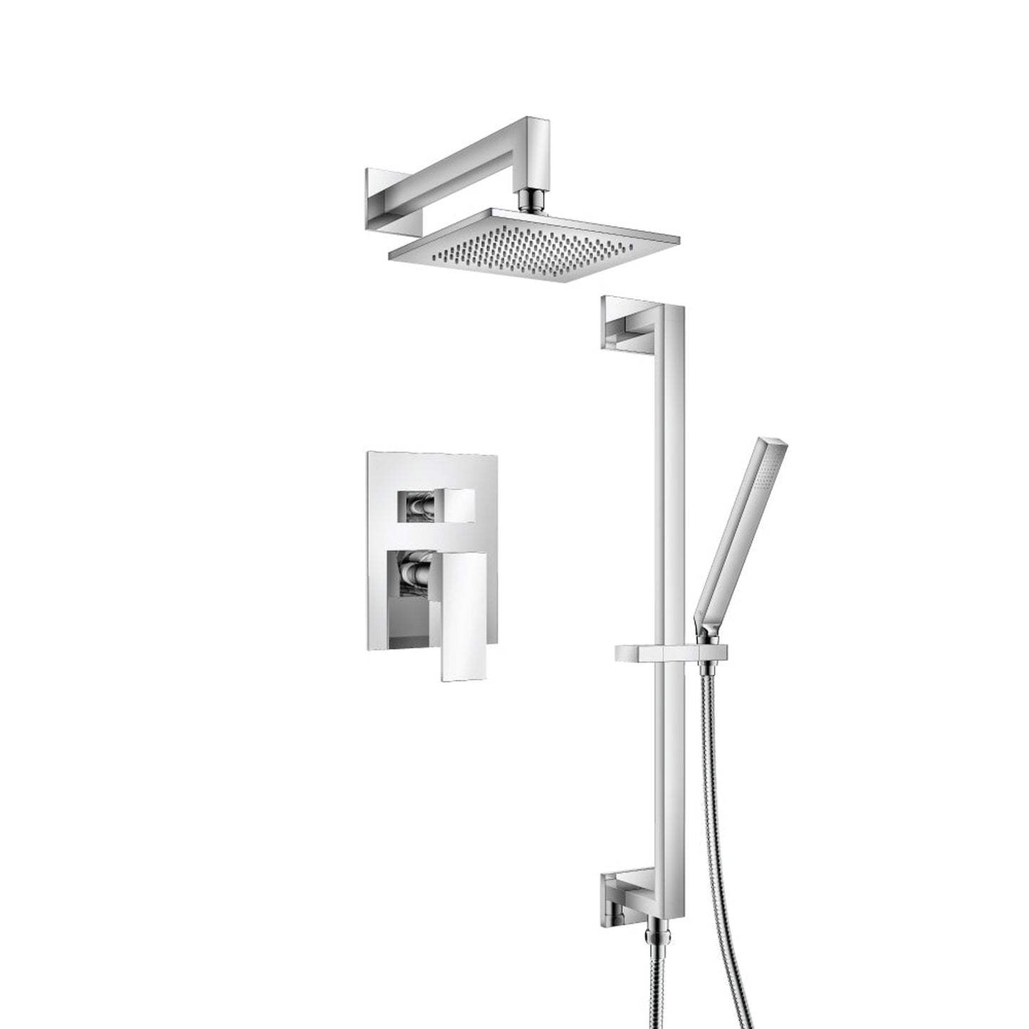 Flusso Faucets Serie 160 Two Output Shower Set With Shower Head, Hand Held and Slide Bar in Chrome (160.3450CP)