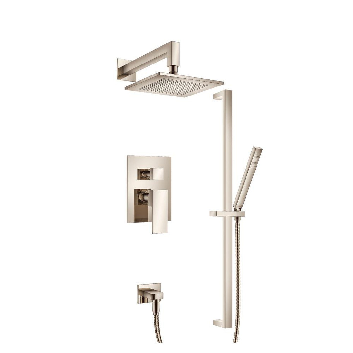 Flusso Faucets Serie 160 Two Output Shower Set With Shower Head, Hand Held and Slide Bar in Polished Nickel (160.3350PN)