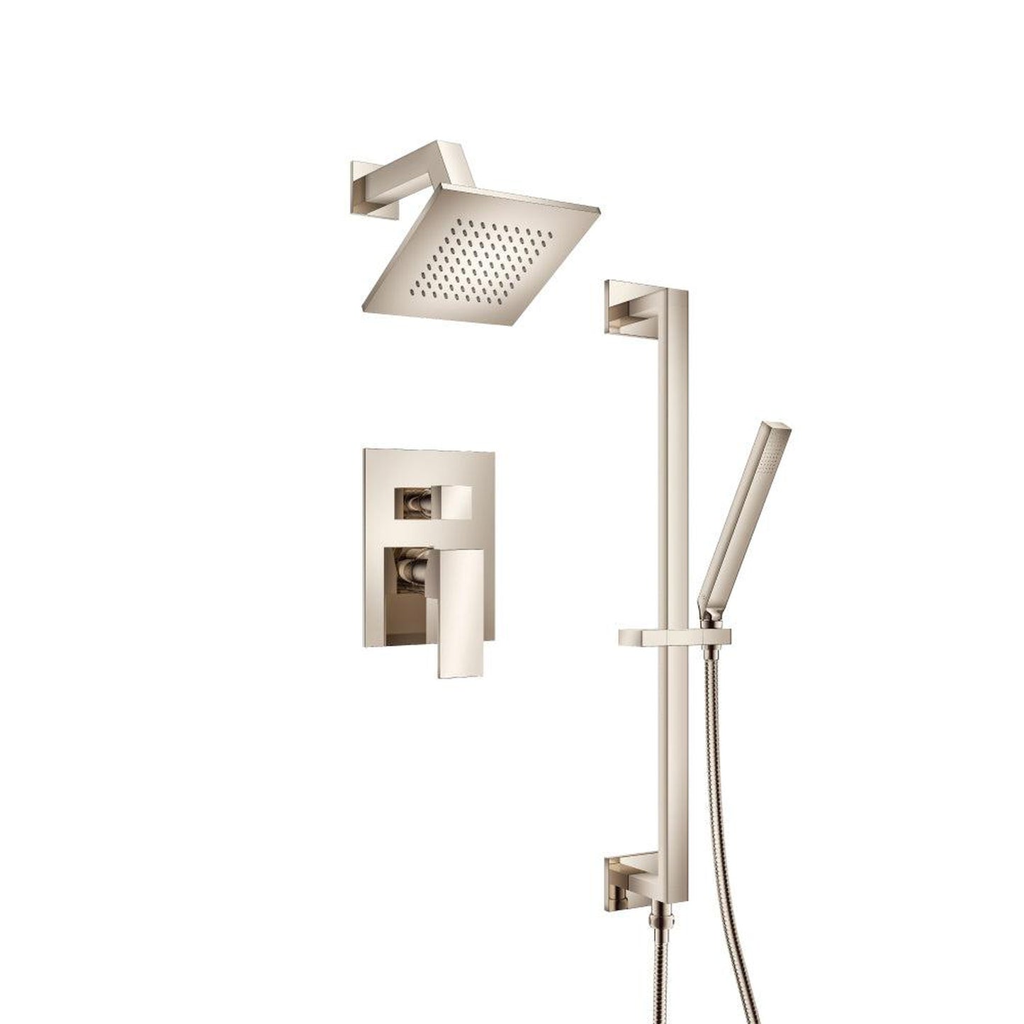 Flusso Faucets Serie 160 Two Output Shower Set With Shower Head, Hand Held and Slide Bar in Polished Nickel (160.3400PN)