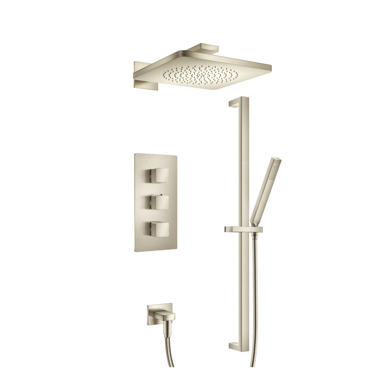 Flusso Faucets Serie 196 Two Output Shower Set With Shower Head, Hand Held and Slide Bar in Brushed Nickel (196.7200BN)