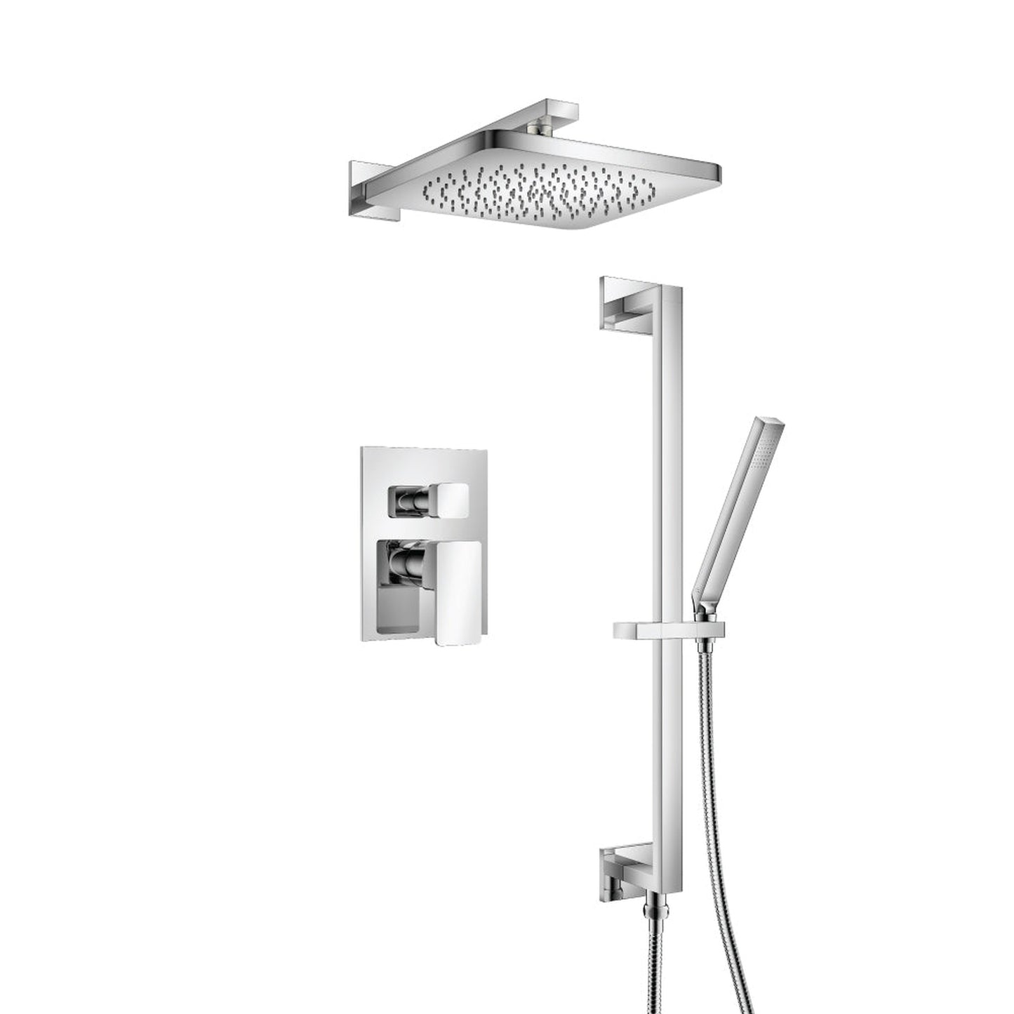 Flusso Faucets Serie 196 Two Output Shower Set With Shower Head, Hand Held and Slide Bar in Chrome (196.3450CP)