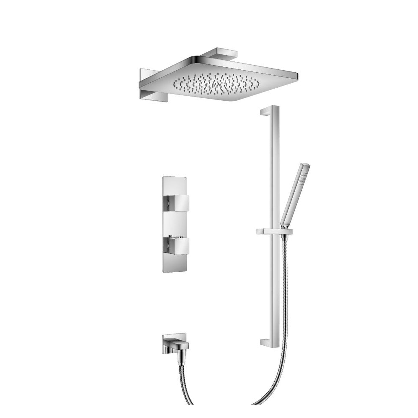 Flusso Faucets Serie 196 Two Output Shower Set With Shower Head, Hand Held and Slide Bar in Chrome (196.7300CP)