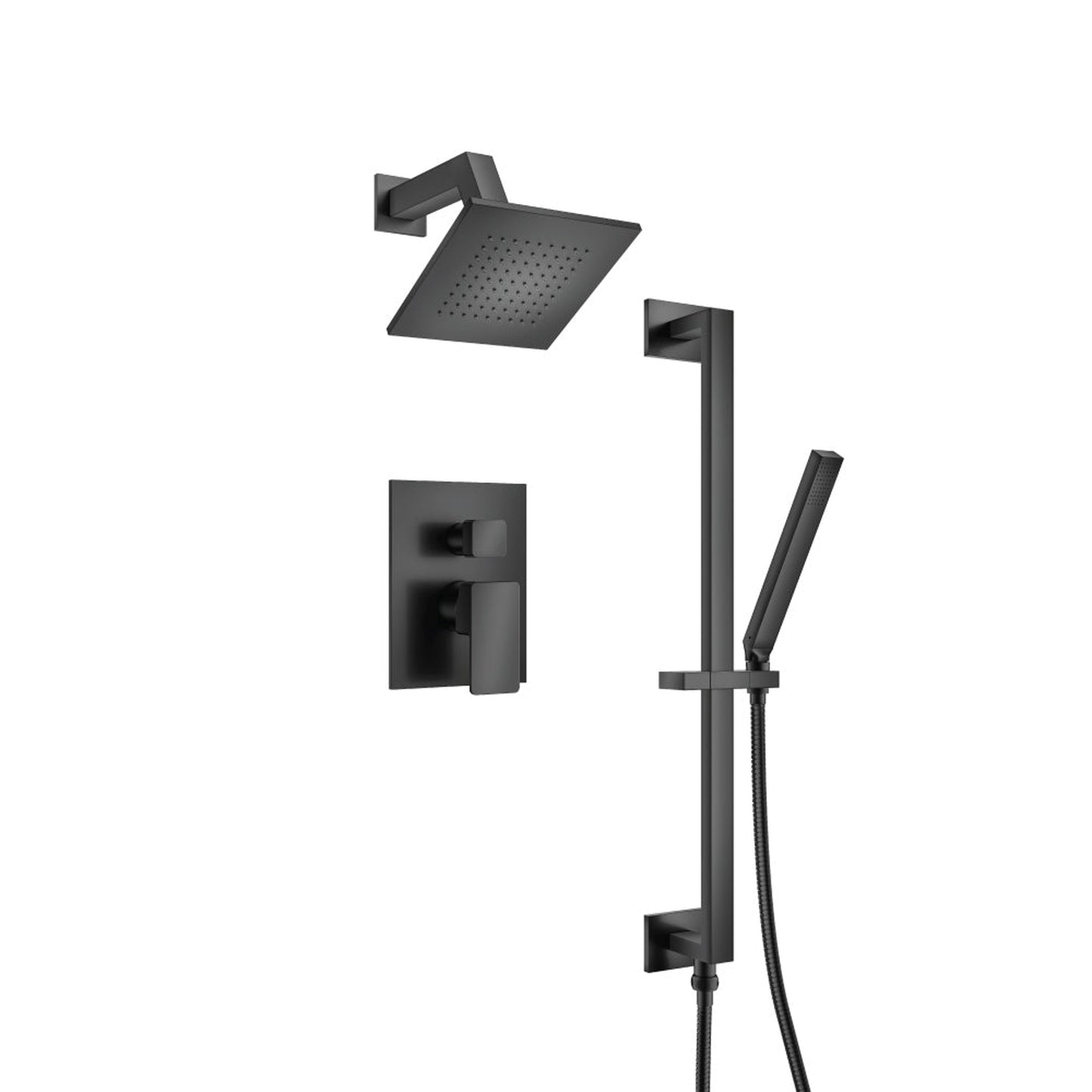 Flusso Faucets Serie 196 Two Output Shower Set With Shower Head, Hand Held and Slide Bar in Matte Black (196.3400MB)