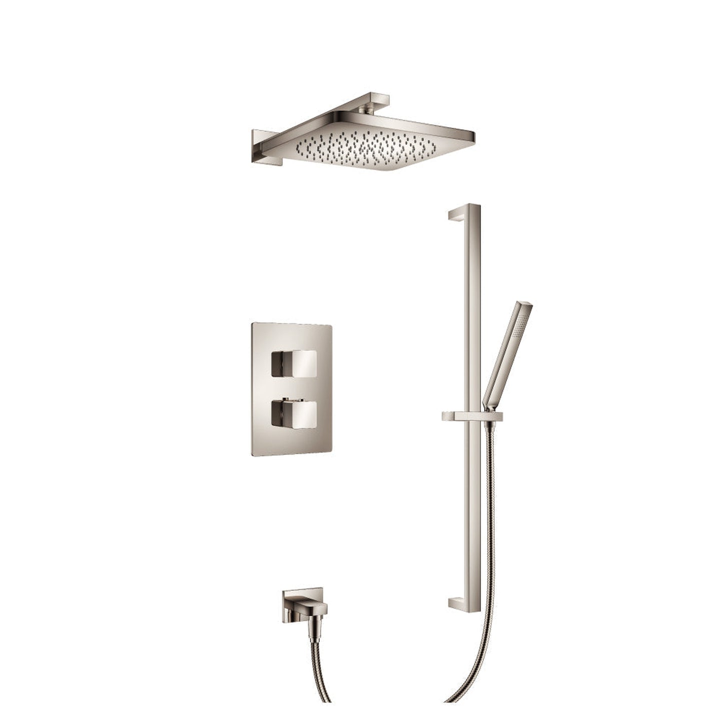 Flusso Faucets Serie 196 Two Output Shower Set With Shower Head, Hand Held and Slide Bar in Polished Nickel (196.7100PN)