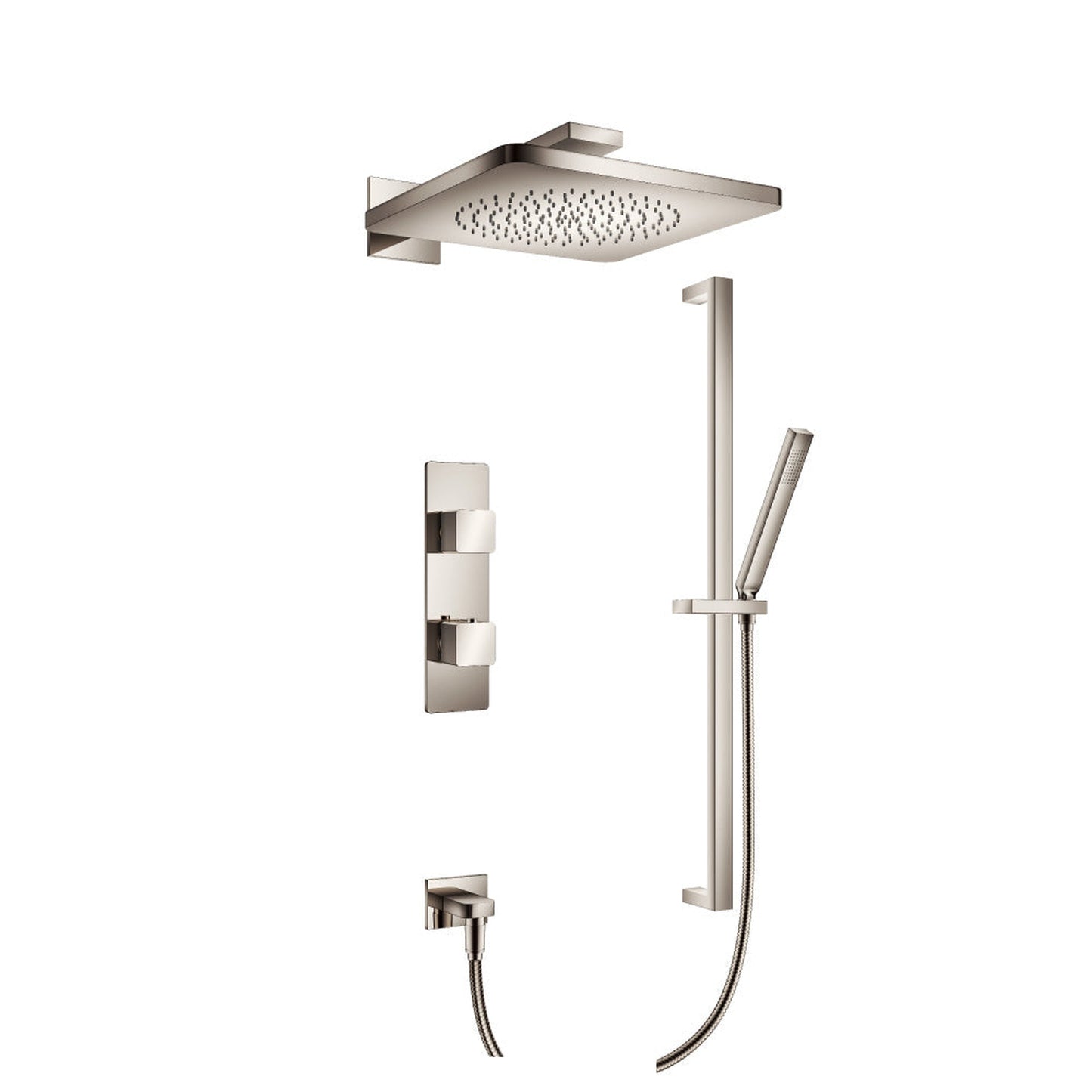 Flusso Faucets Serie 196 Two Output Shower Set With Shower Head, Hand Held and Slide Bar in Polished Nickel (196.7300PN)