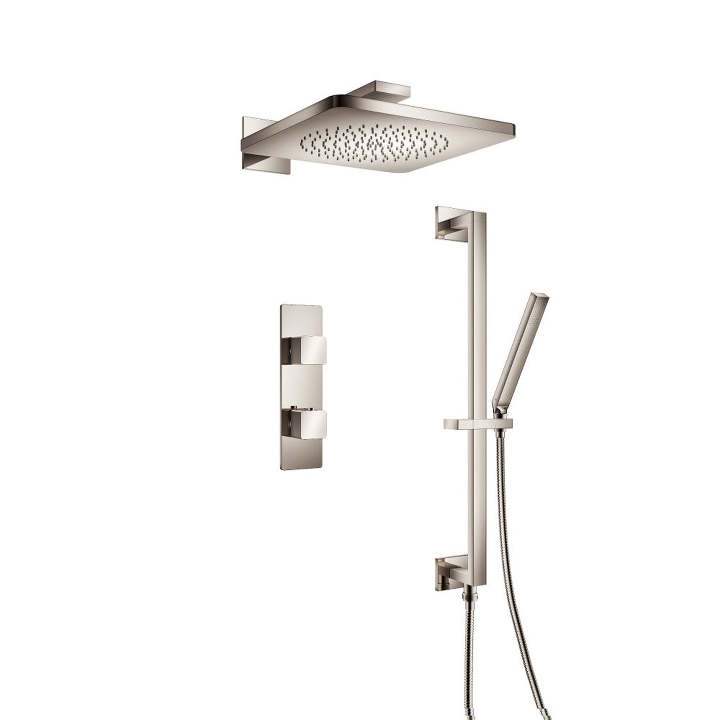Flusso Faucets Serie 196 Two Output Shower Set With Shower Head, Hand Held and Slide Bar in Polished Nickel (196.7350PN)