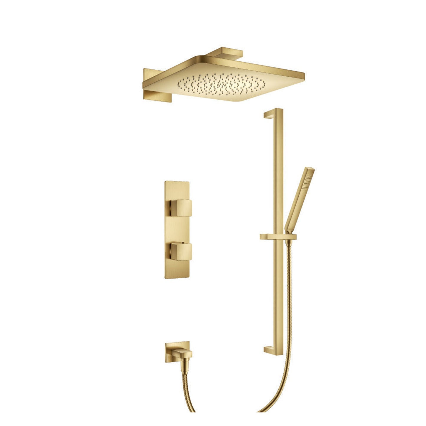 Flusso Faucets Serie 196 Two Output Shower Set With Shower Head, Hand Held and Slide Bar in Satin Brass (196.7300SB)