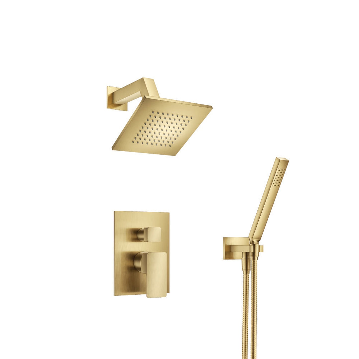 Flusso Faucets Serie 196 Two Output Shower Set With Shower Head and Hand Held in Satin Brass (196.3250SB)