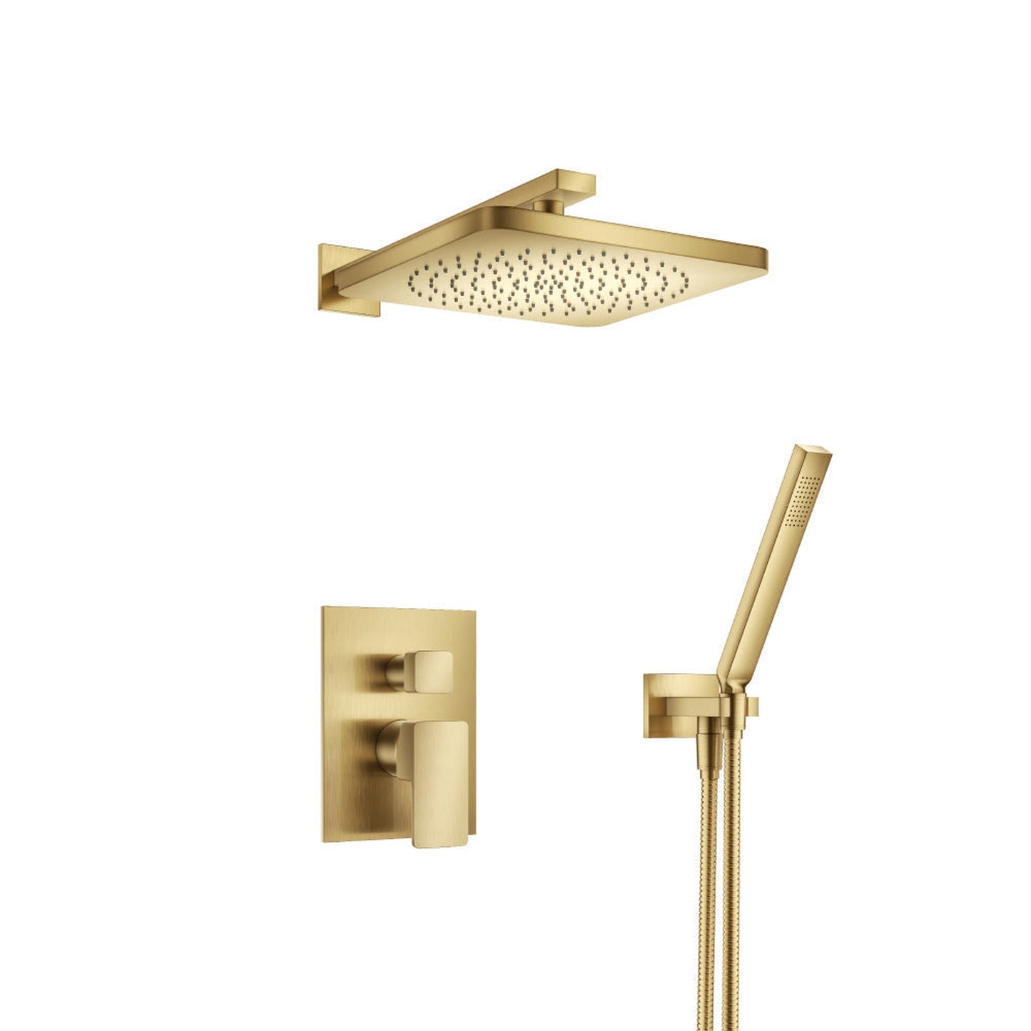 Flusso Faucets Serie 196 Two Output Shower Set With Shower Head and Hand Held in Satin Brass (196.3300SB)