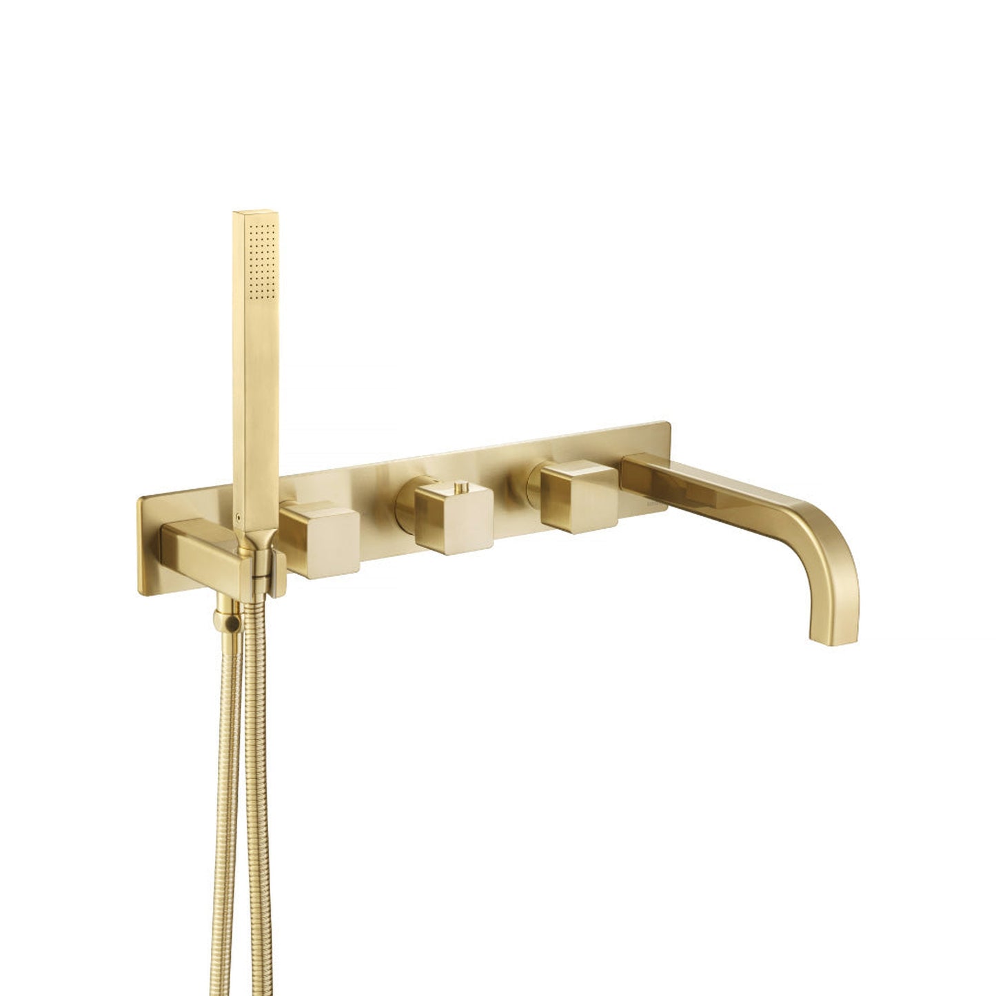 Flusso Faucets Serie 196 Wall Mount Tub Filler With Hand Shower in Satin Brass