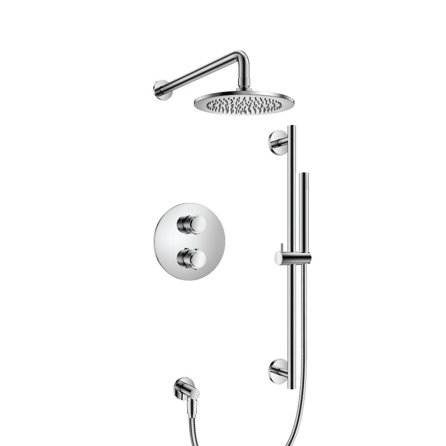 Flusso Faucets Serie 250 Two Output Shower Set With Shower Head, Hand Held and Slide Bar in Chrome (250.7100CP)