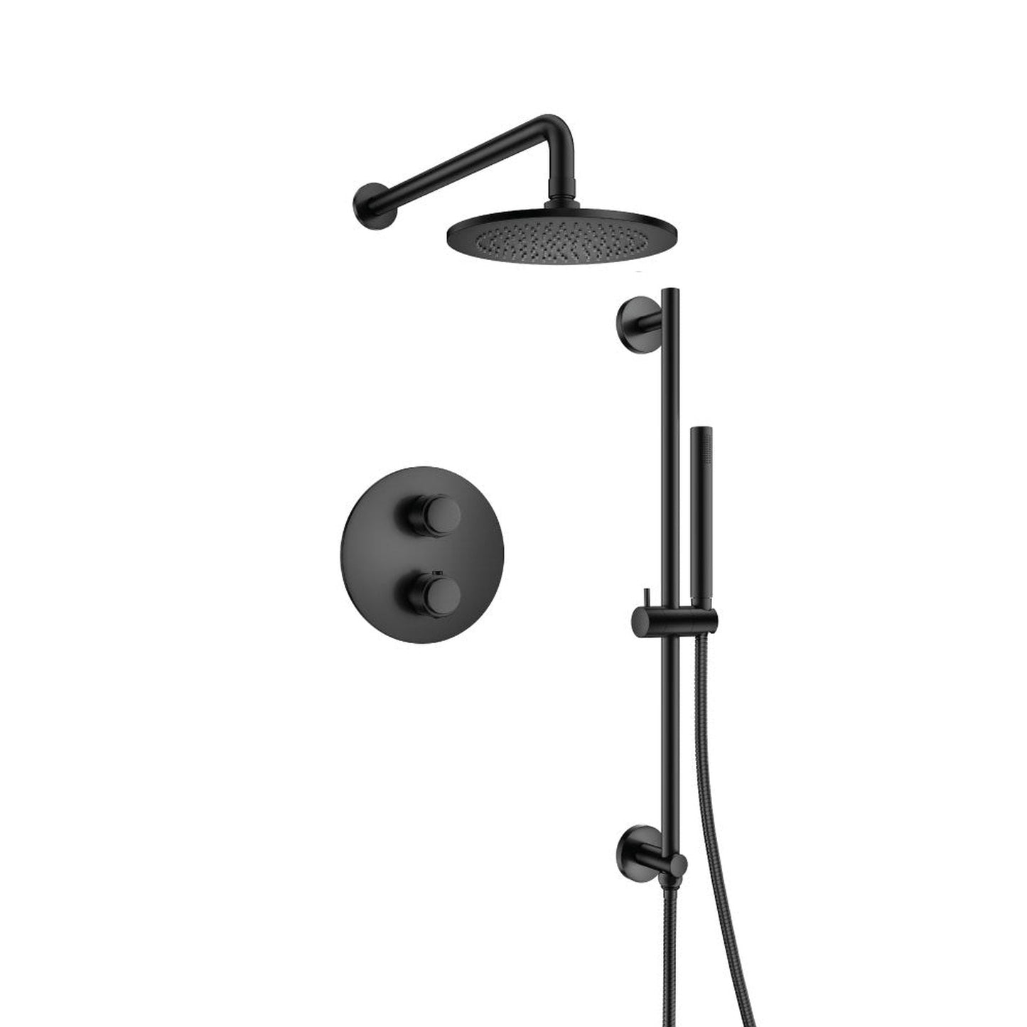 Flusso Faucets Serie 250 Two Output Shower Set With Shower Head, Hand Held and Slide Bar in Matte Black (250.7125MB)