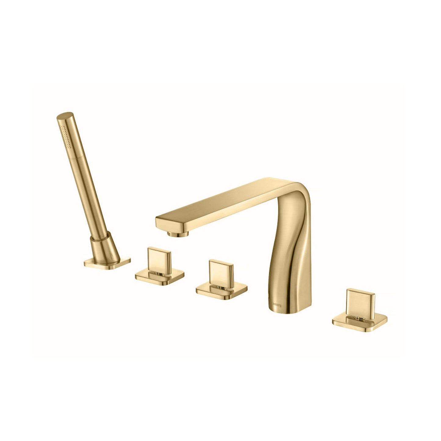 Flusso Faucets Serie 260 Five Hole Deck Mounted Roman Tub Faucet With Hand Shower in Satin Brass
