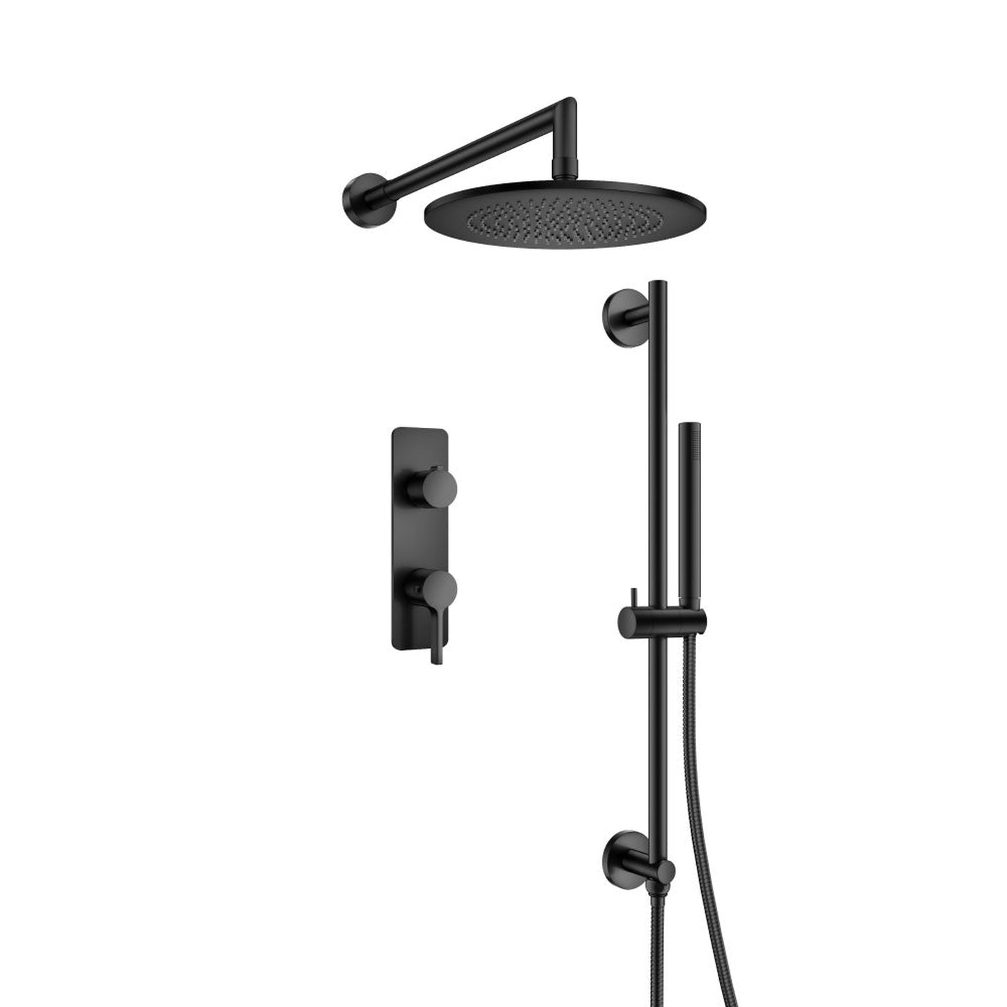 Flusso Faucets Serie 260 Two Output Shower Set With Shower Head, Hand Held and Slide Bar in Matte Black