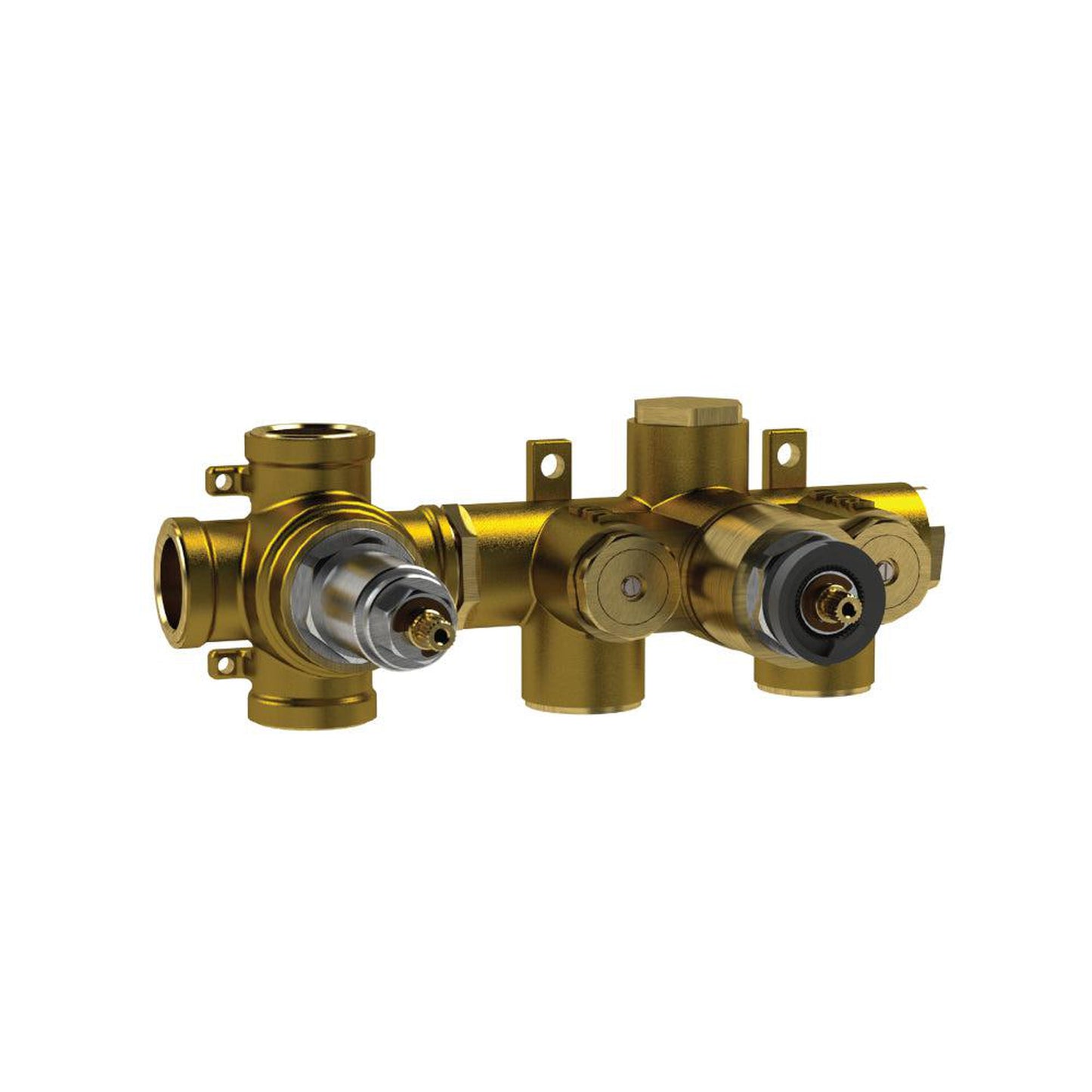 Flusso Faucets Universal Fixtures 3/4" Three Output Thermostatic Valve in Rough Brass (TVH.2705F)