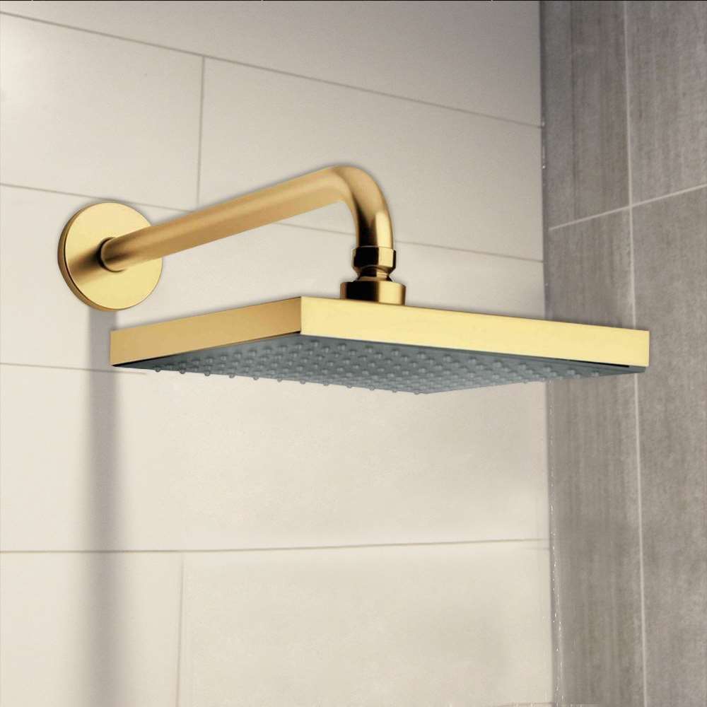 Fontana 12" Solid Brass Square Polished Gold Rainfall Wall Mount Shower Head