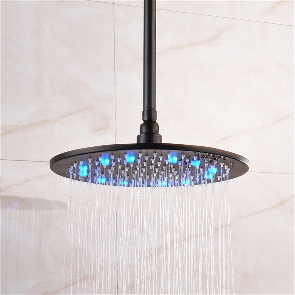 Fontana 20" Ceiling Mounted Matte Black Round LED Rainfall Showerhead