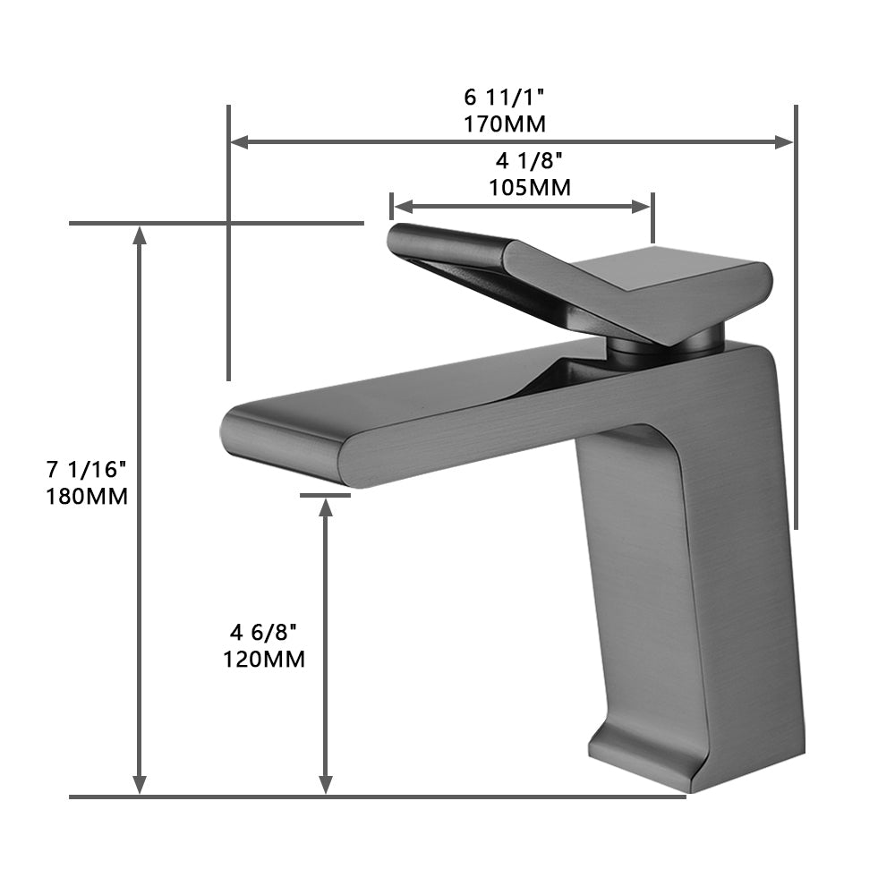 Fontana Andujar 1.2 GPM Single Handle Deck Mounted Waterfall Gun Metal Gray Basin Faucet