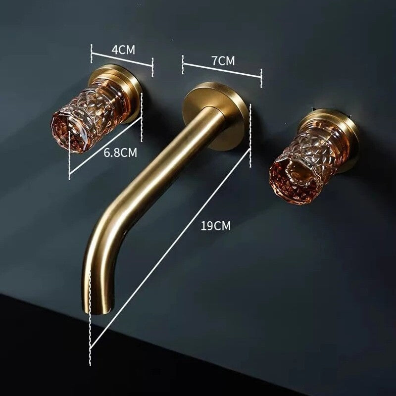 Fontana Aquitaine Double Crystal Handle Brushed Gold Wall Mounted Basin Faucet