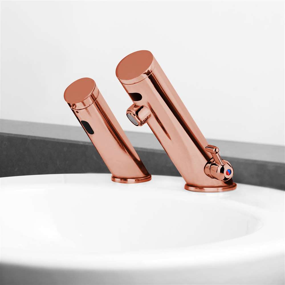 Fontana Automatic Temperature Control Thermostatic Sensor Tap Rose Gold Faucet and Matching Soap Dispenser